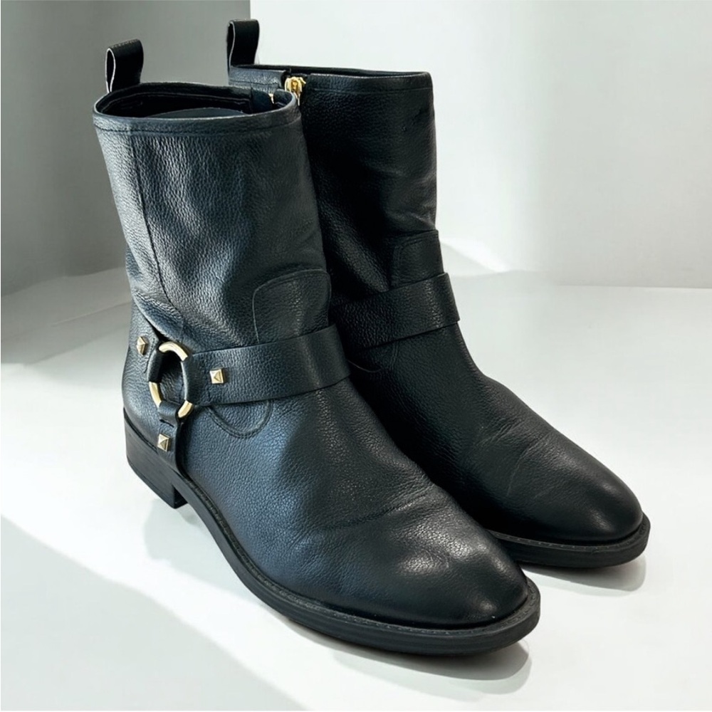 Michael Kors Black Leather Studded Harness Ankle Boot